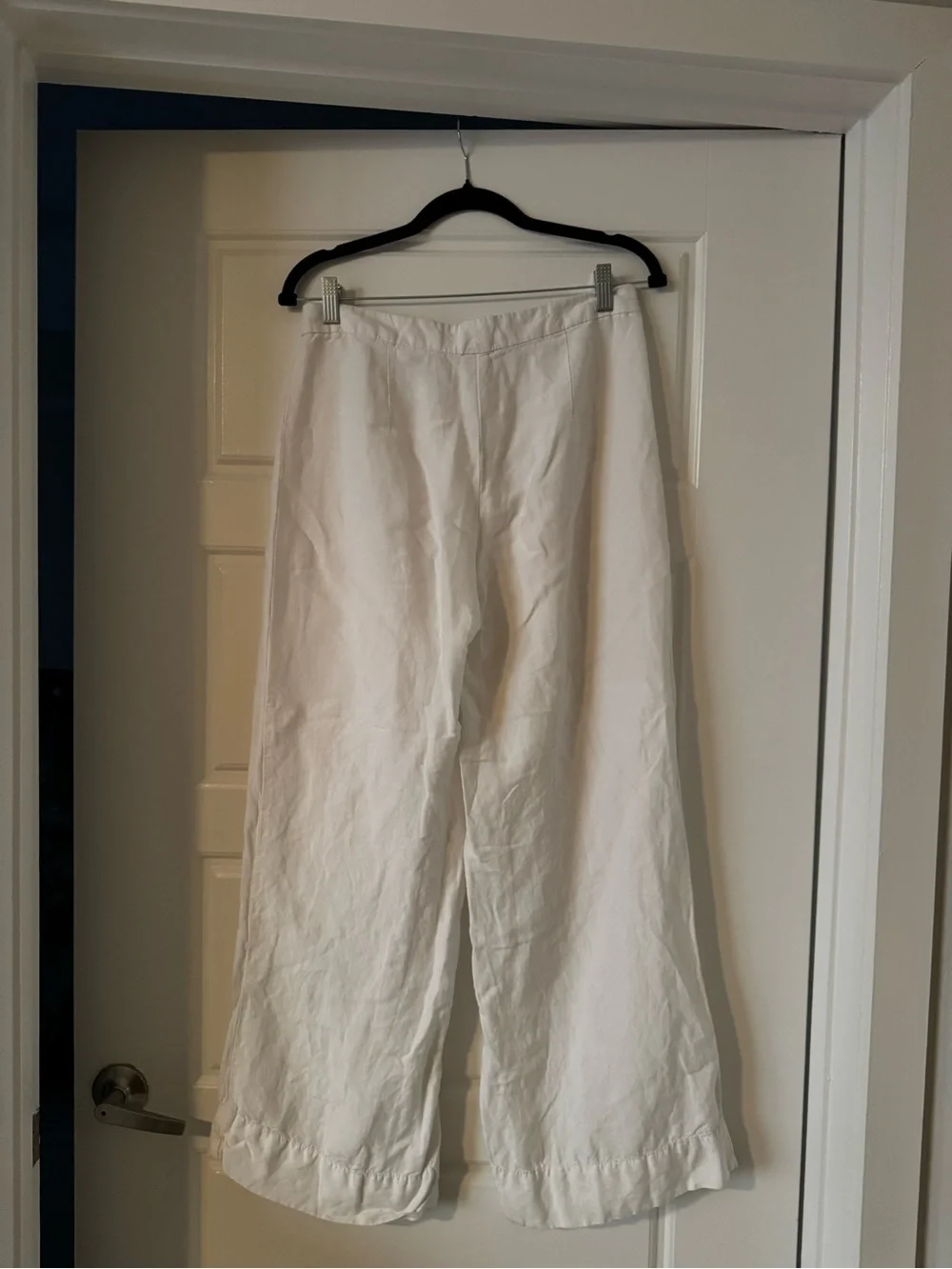 H&M White Wide-Leg Linen-Blend Trousers
